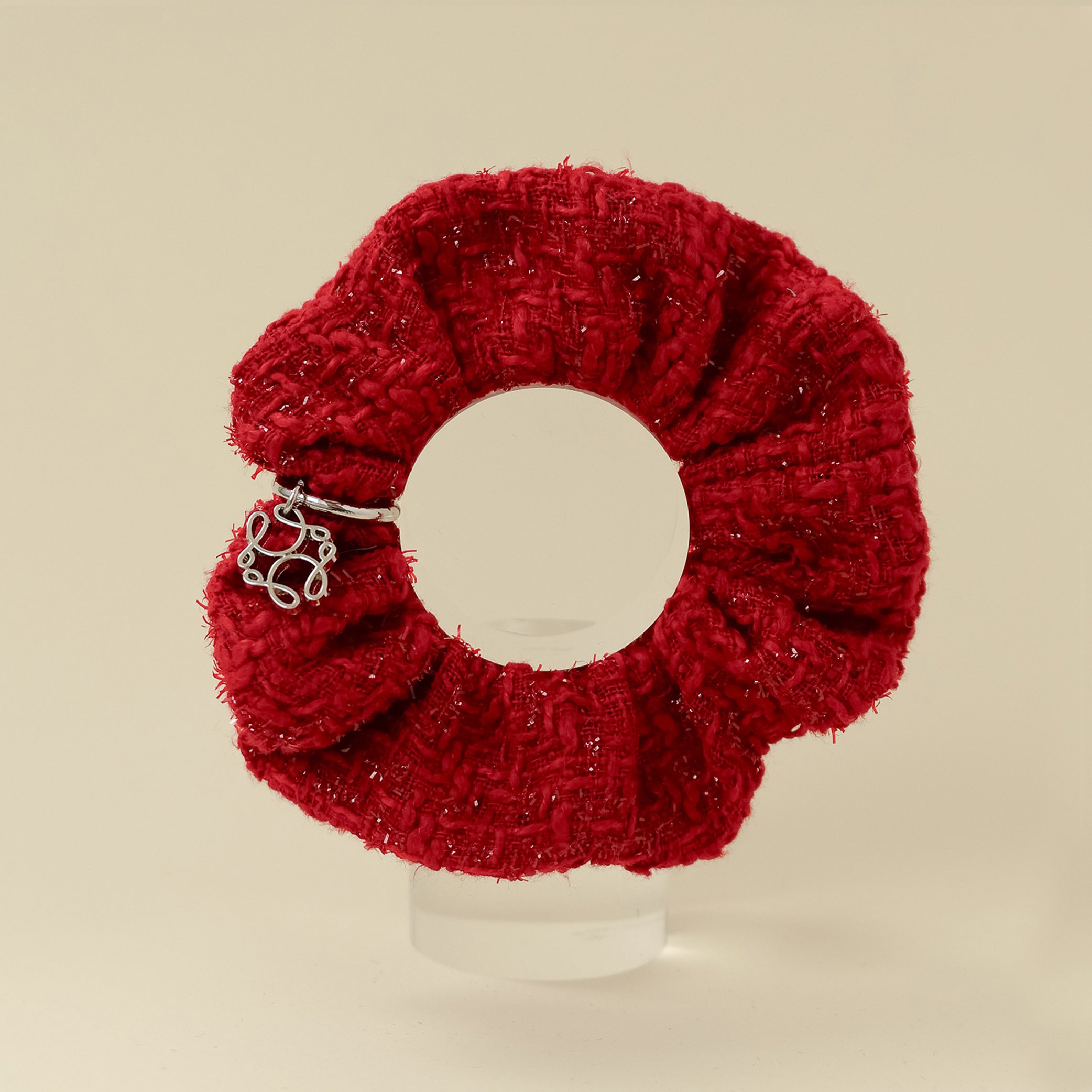 The Red Bouclé Monogram Scrunchie